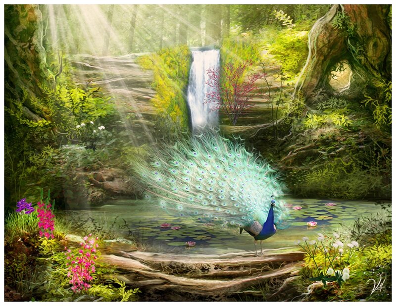 Peacock in Forest — Green