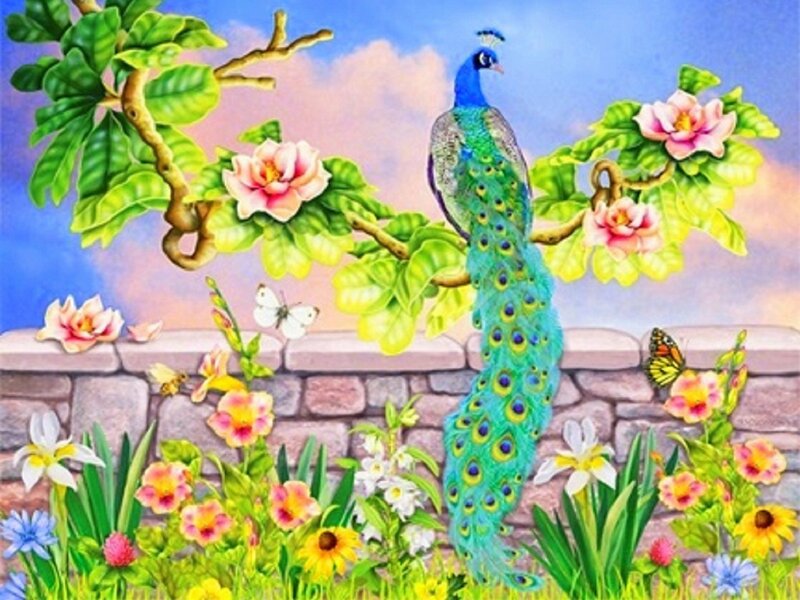 Peacock on a Branch — Blue, Serene, Afternoon