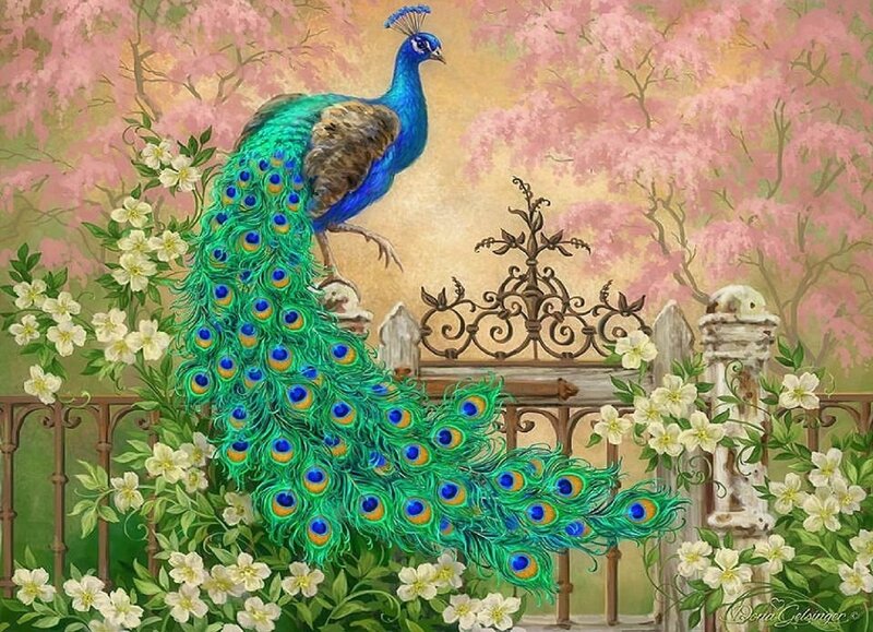 Peacock on Fence — Green