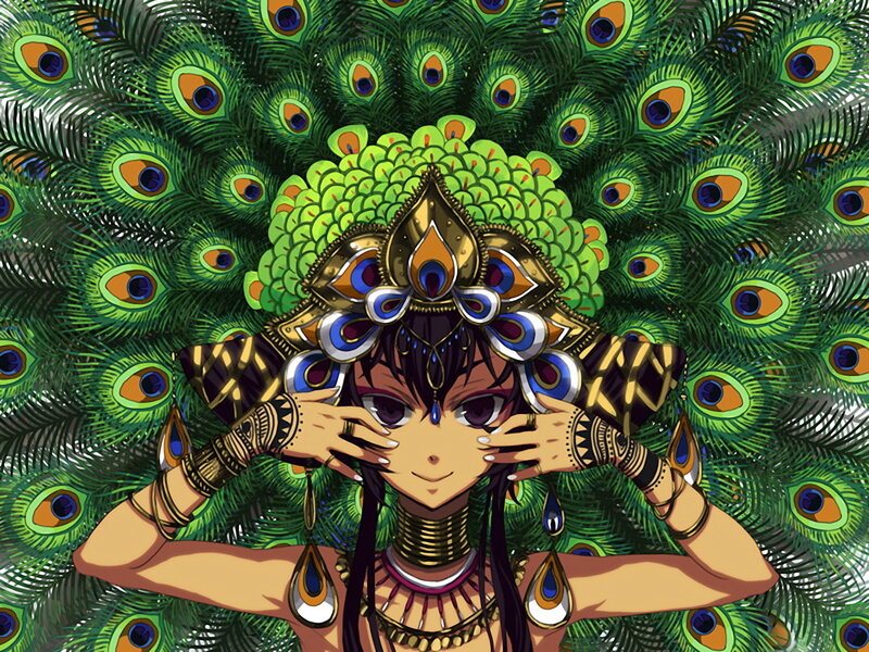 peacock-themed anime character