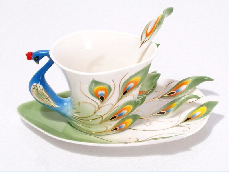 Peacock-themed Cup and Saucer