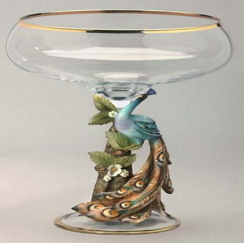 peacock-themed glass bowl