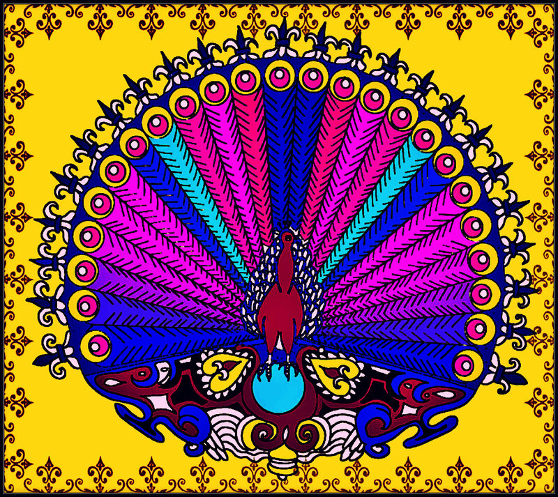 Peacock with Fanned Tail — Yellow