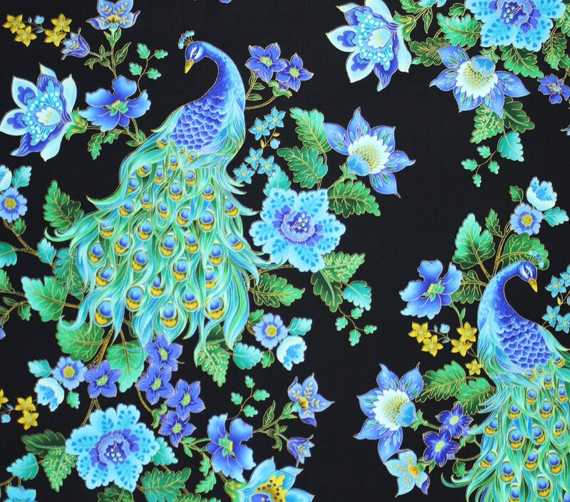 Peacock with Flowers — Blue