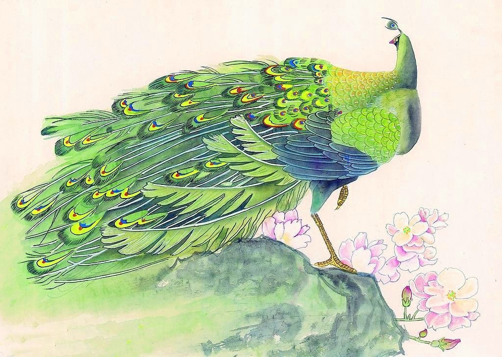 peacock with flowers