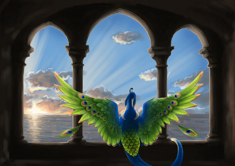 Peacock with Green Wings