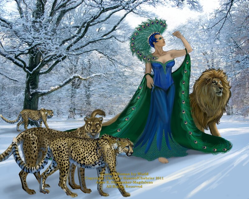 Peacock Woman with Animals