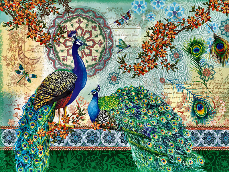 Peacocks in Floral Setting