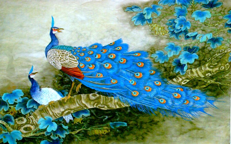 Peacocks on a Branch
