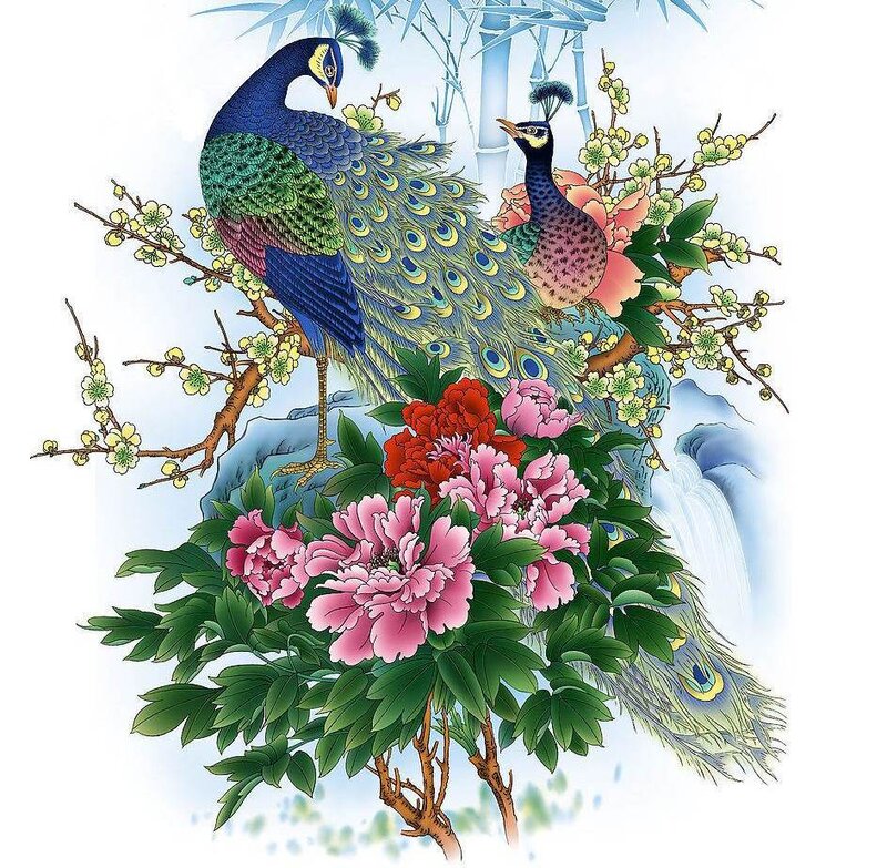 Peacocks on Flowering Branches