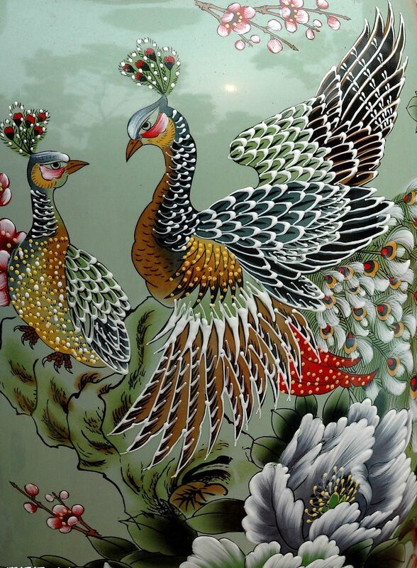Peacocks with flowers