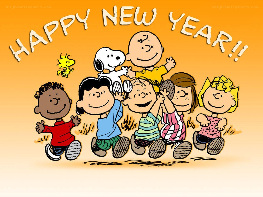 Peanuts characters celebrating New Year