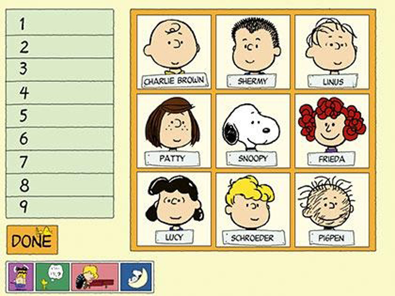 Peanuts characters grid