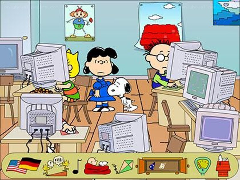 Peanuts characters in computer lab
