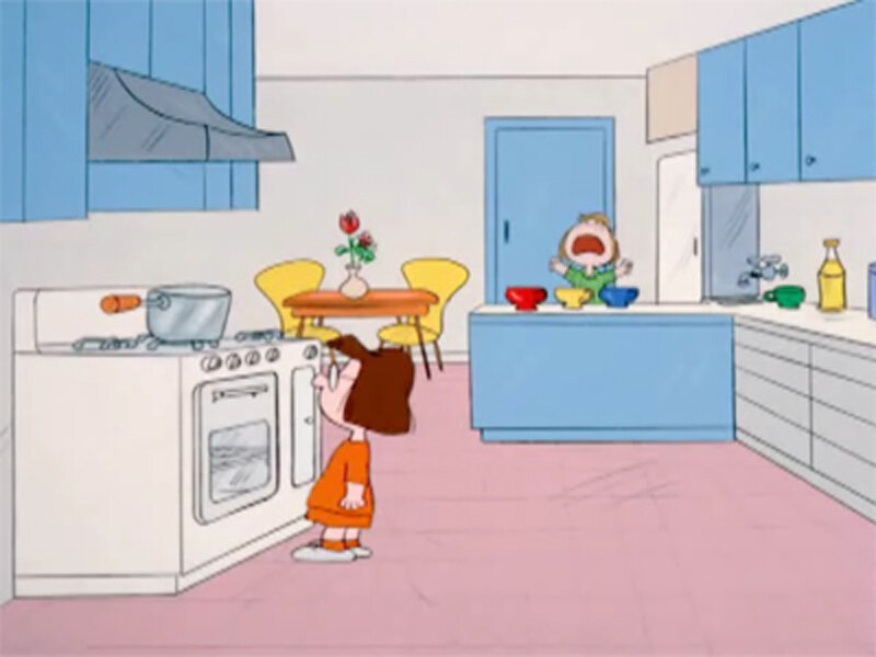 Peanuts characters in kitchen