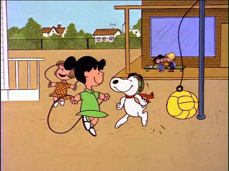 Peanuts characters playing outside