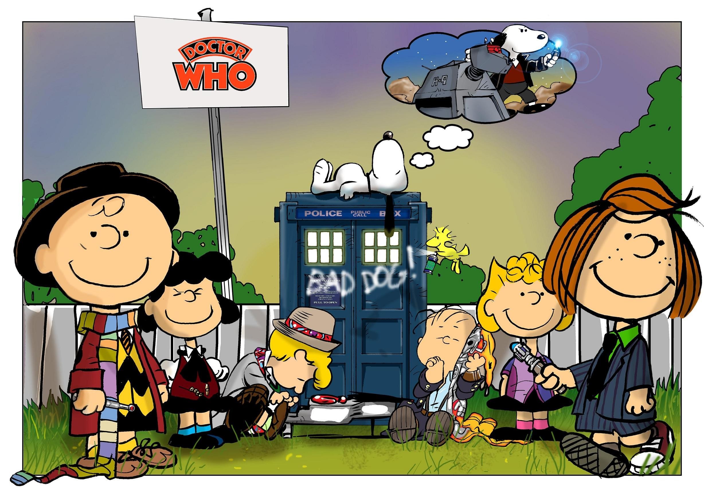 Peanuts characters with Doctor Who
