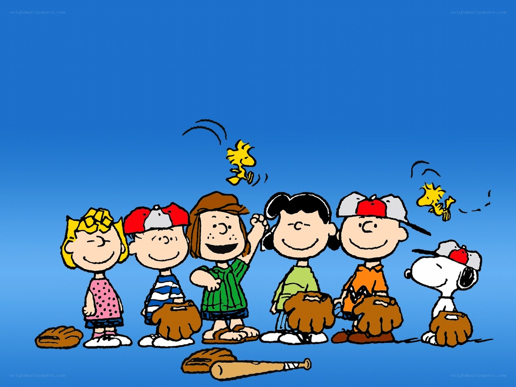 Peanuts gang playing baseball