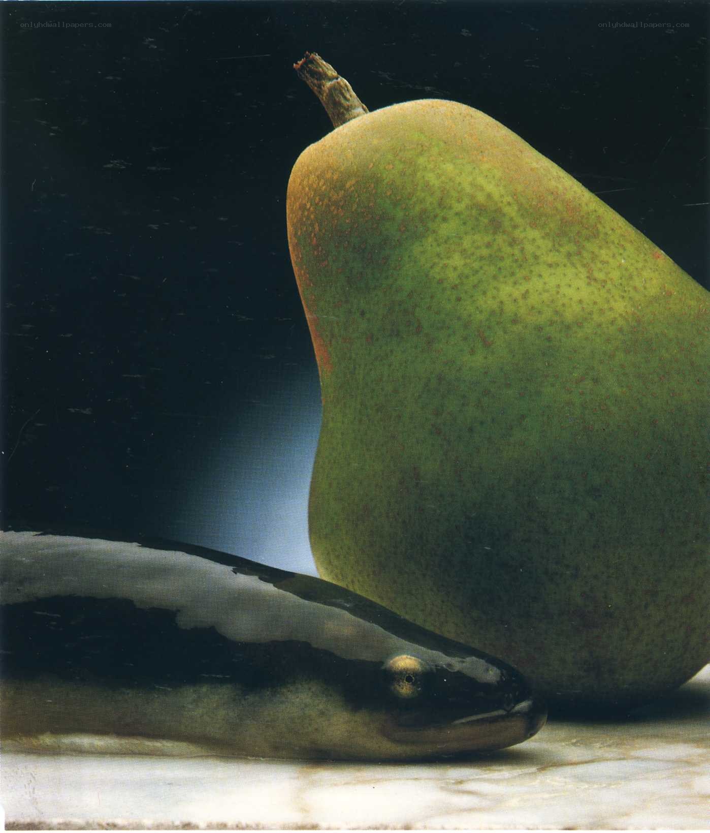 pear and fish on marble