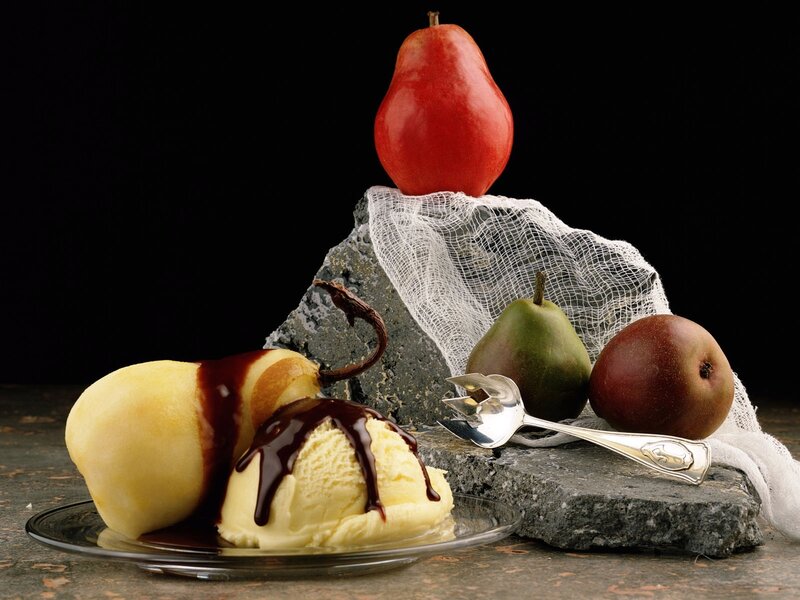 Pear and Ice Cream Dessert — Black