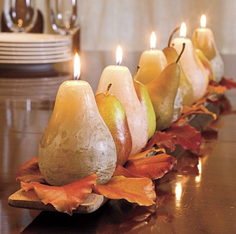 Pear-shaped Candles on Leaves