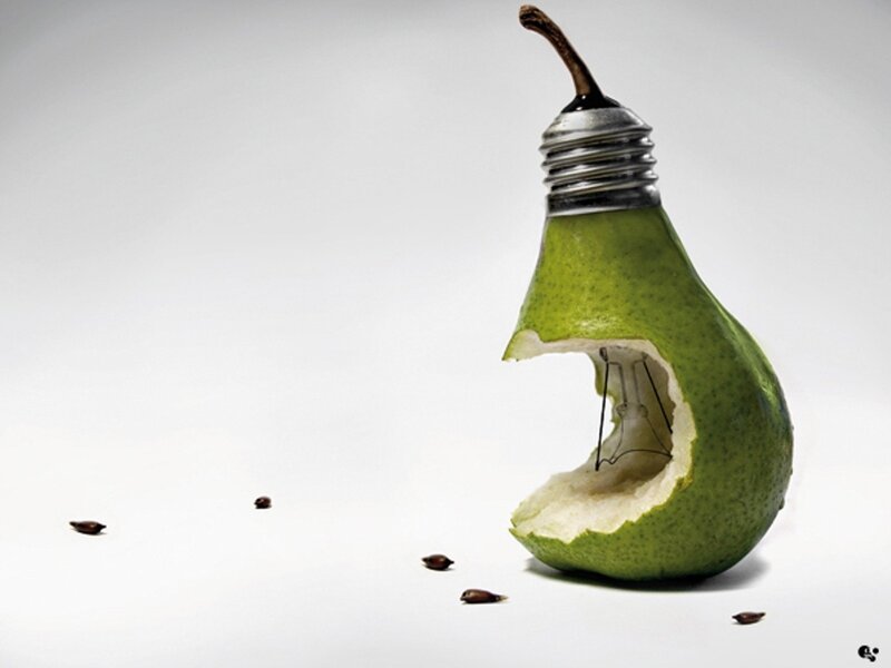 pear with light bulb inside