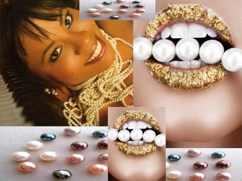 pearl and gold lip art collage