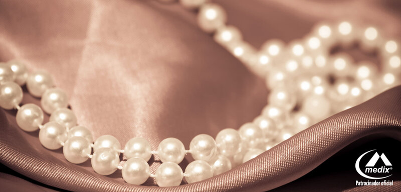 Pearl Necklace on Fabric — Beige