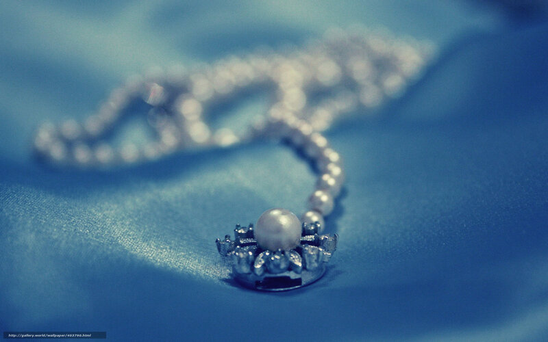 Pearl Necklace on Fabric — Blue