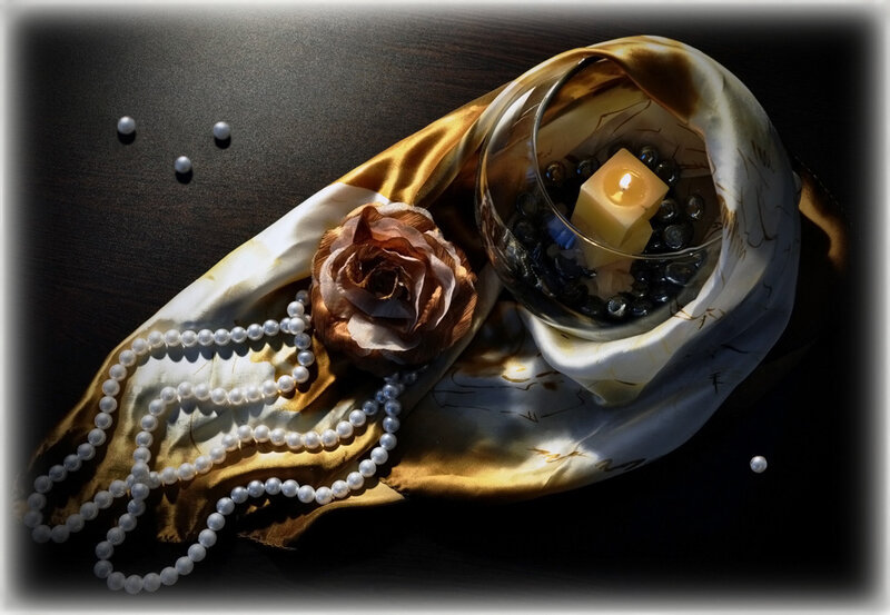 pearls and candle still life