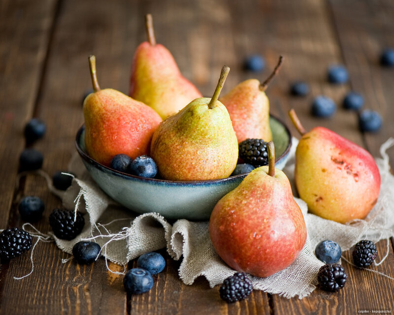 Pears and Berries in Bowl — Brown, Natural