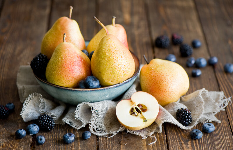 Pears and Berries in Bowl — Brown