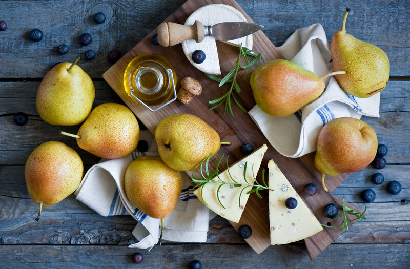 Pears and Cheese on Wood — Brown