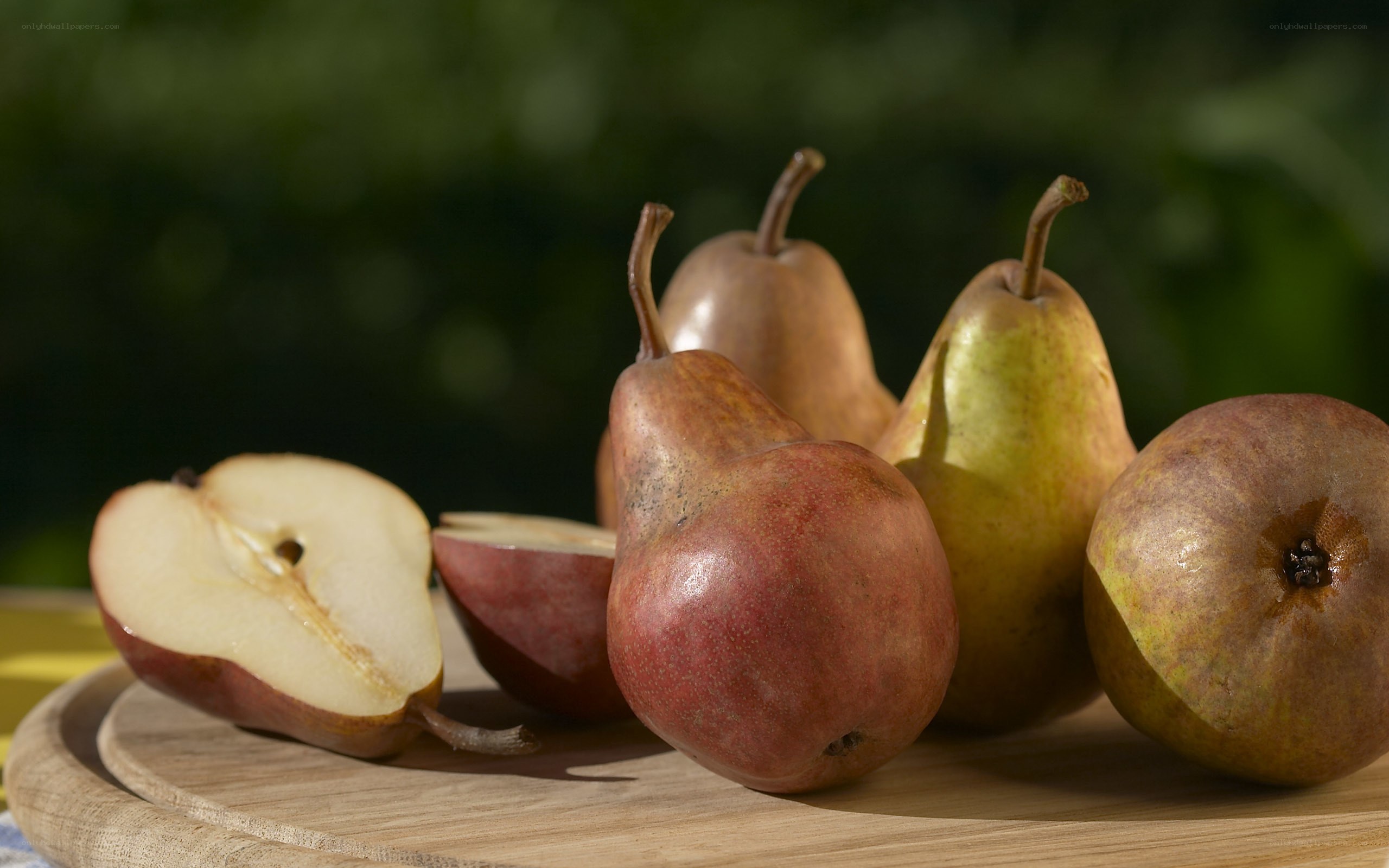 Pears on a wooden board