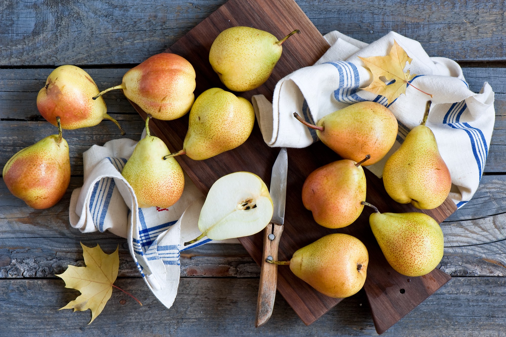 Pears on a wooden board