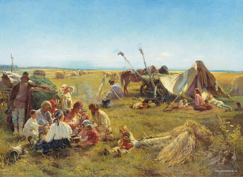 Peasant family at harvest