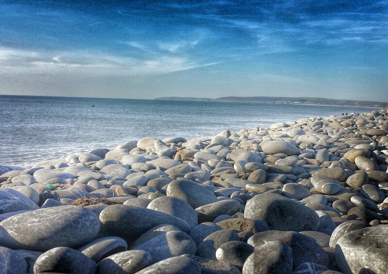 Pebble Beach at Coast — Blue, Serene