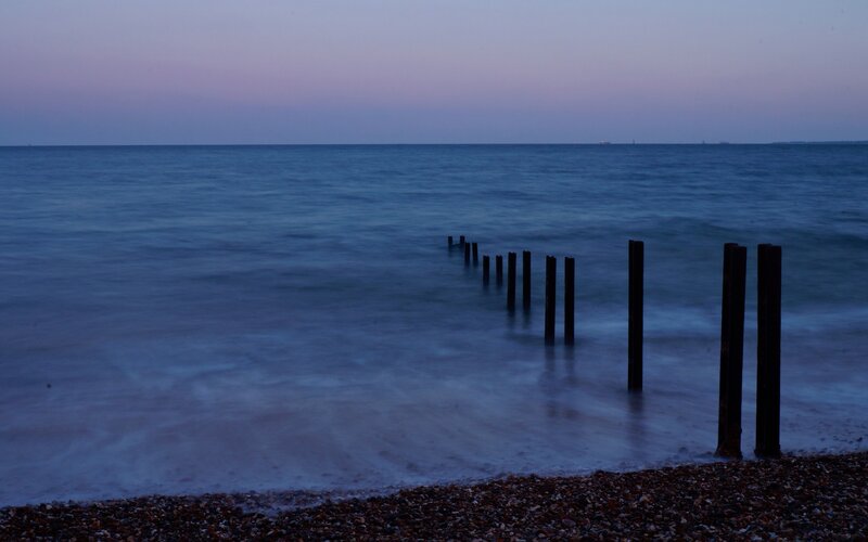 Pebble beach at dusk