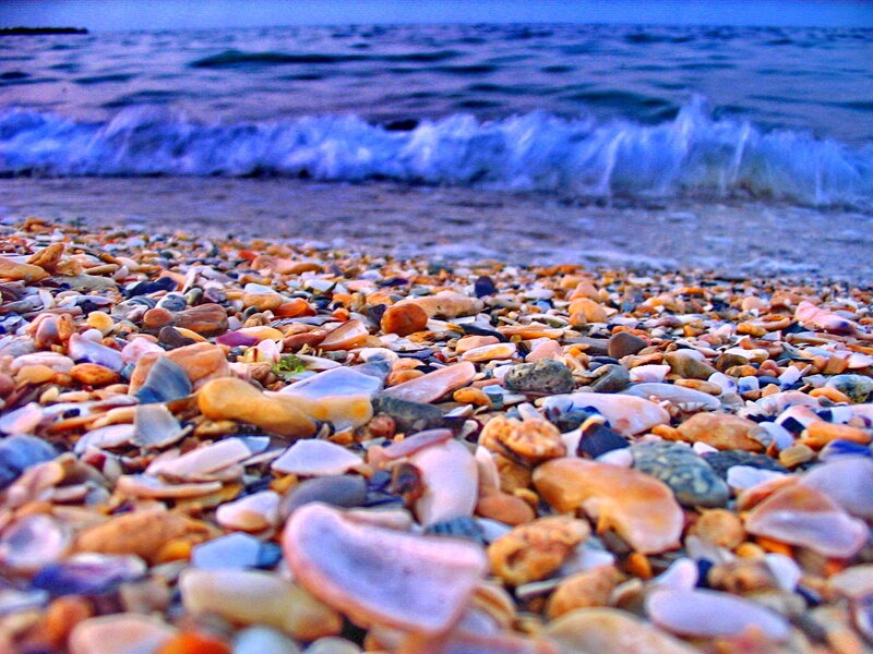 Pebble Beach at Dusk — Blue, Calm