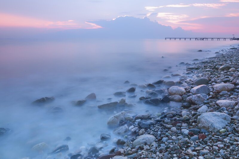 Pebble Beach at Dusk — Blue, Serene, Sunset