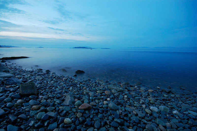 Pebble Beach at Dusk — Blue, Serene