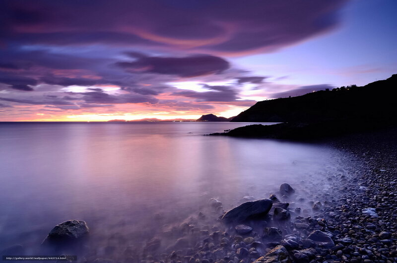Pebble Beach at Dusk — Purple, Serene