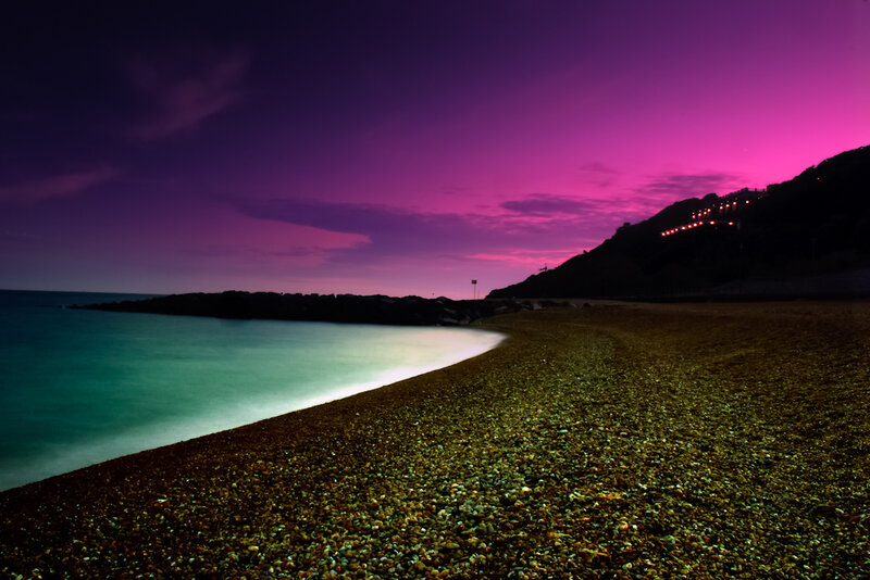Pebble Beach at Dusk — Purple