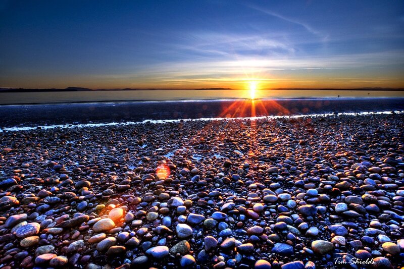 Pebble Beach at Sunset — Blue, Dramatic, Photograph, Sun, Ocean