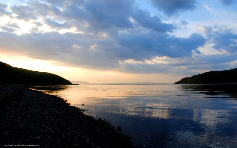 Pebble Beach at Sunset — Blue, Serene, Photograph, Water