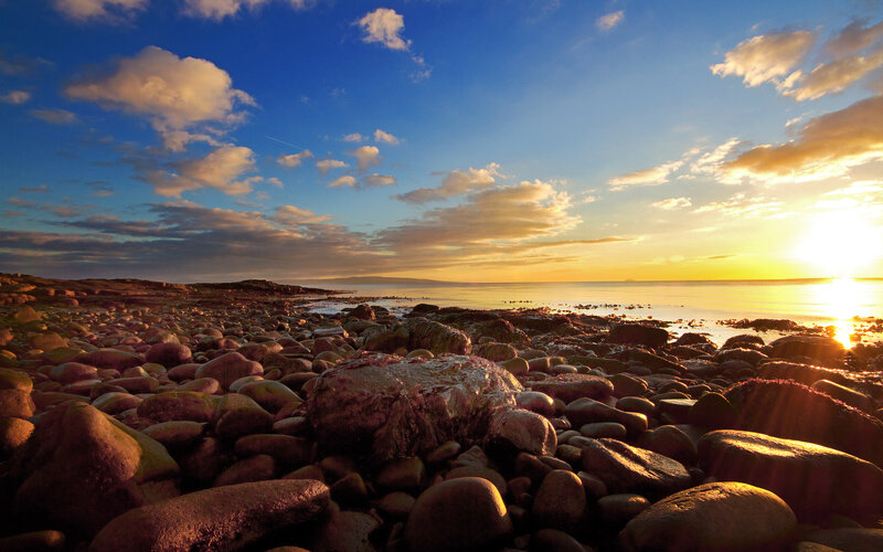 Pebble Beach at Sunset — Blue, Serene