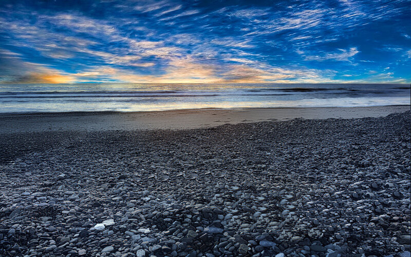 Pebble Beach at Sunset — Blue