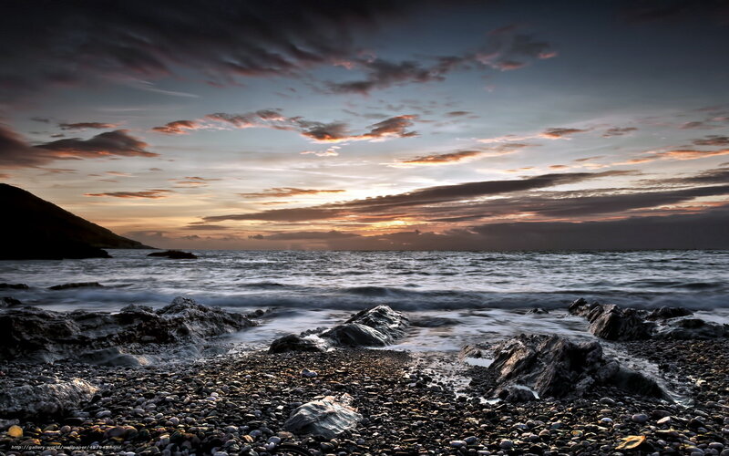 Pebble Beach at Sunset — Gray, Dramatic, Photograph