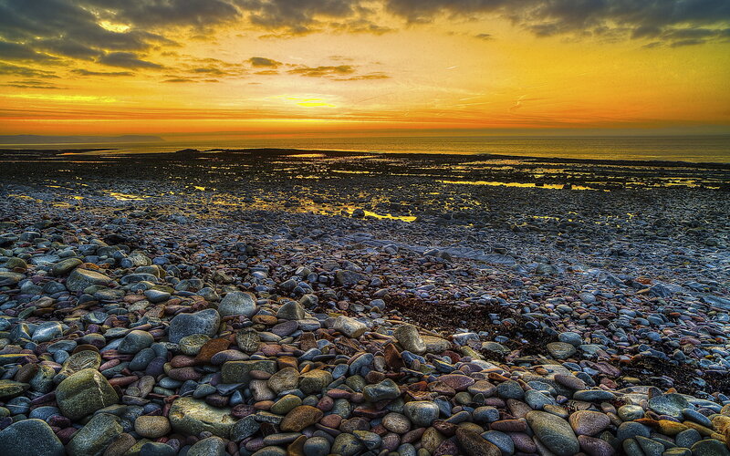 Pebble Beach at Sunset — Orange, Dramatic, Photograph, Sky