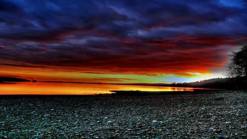 Pebble Beach at Sunset — Orange, Dramatic, Photograph